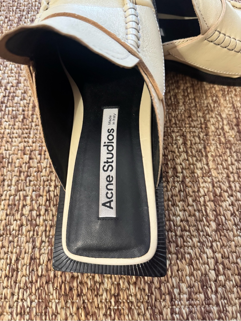 Acne Studios Cream Leather Square Toe Mule Loafers Sz 38 - Picture 6 of 9